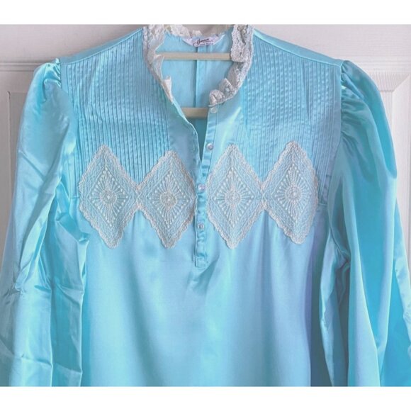 size S NWT NOS vintage Henson Kickernick silkalure aqua gown nightgown silky lon - Picture 3 of 7